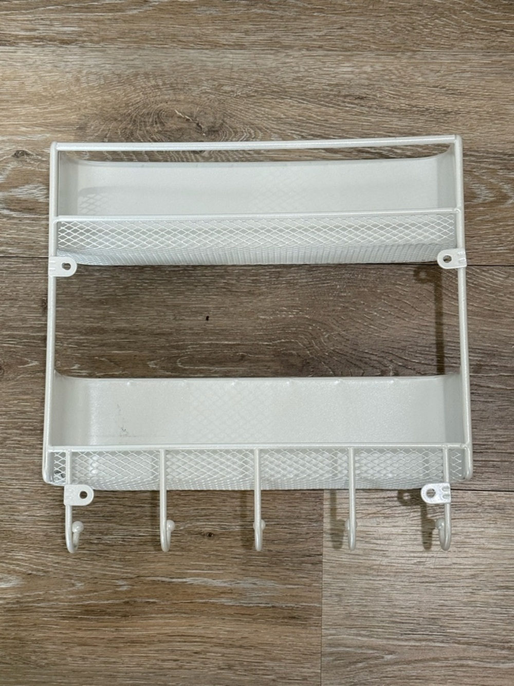 mDesign 2-Tier Wall Mounted Mail Holder Organizer White Hooks - Picture 7 of 13